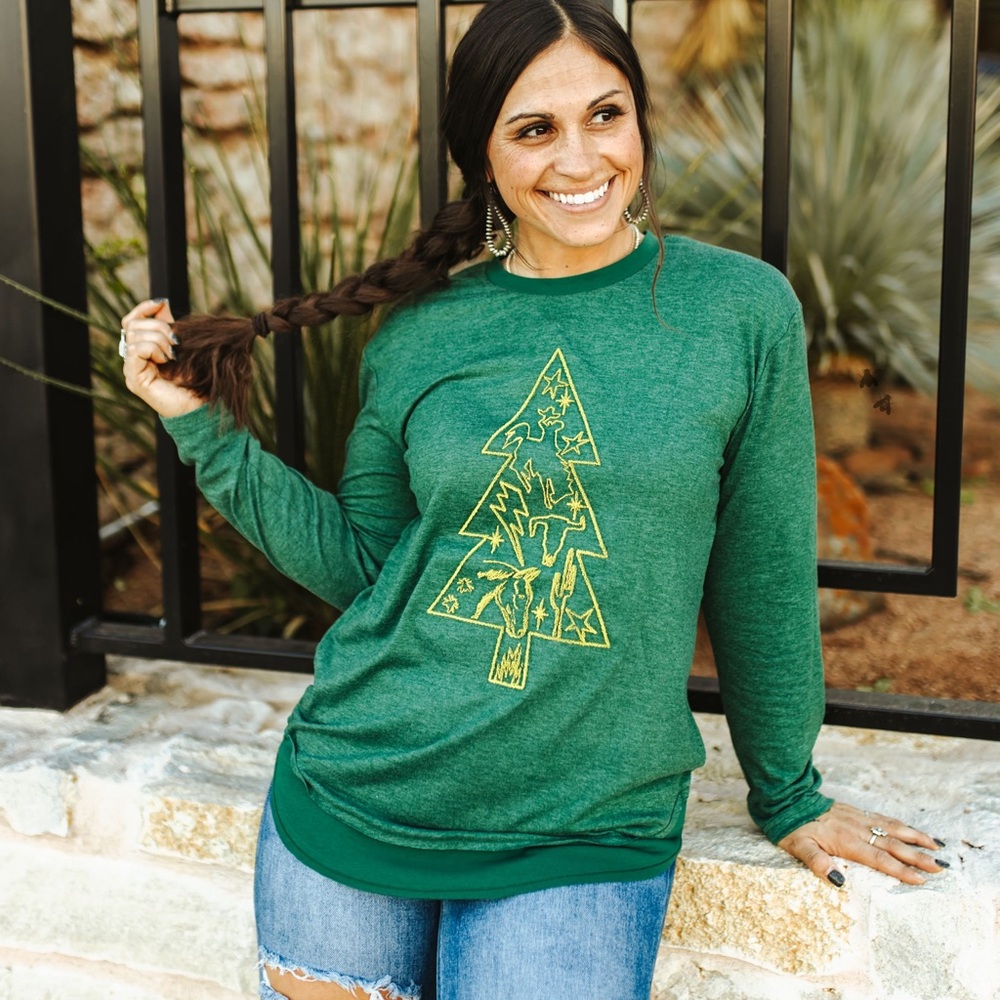 Green Tree Graphic Long Sleeve Tee